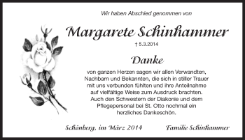 Traueranzeige von Margarete Schinhammer von Pegnitz-Zeitung